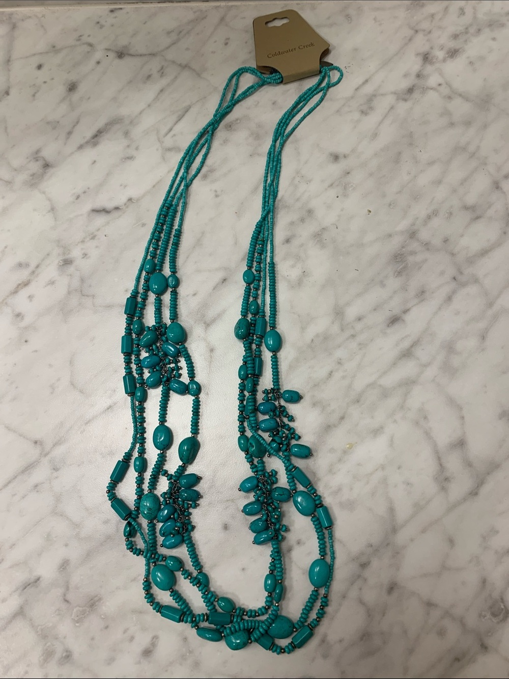 Coldwater Creek Teal Multi-Strand Beaded Necklace NEW 14” Long All occasions